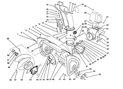Housing & Chute Assembly Diagram and Parts List for 38580 2000001 - 2999999 Toro Snow Blower