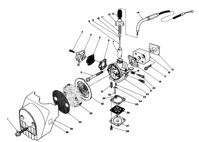 Carburetor & Air Cleaner Assembly Diagram and Parts List for 51643 6000001 - 6999999 Toro Trimmer