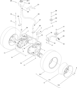 Transmission Assembly Diagram and Parts List for 44454 406643229-407999999 Toro Lawn Mower