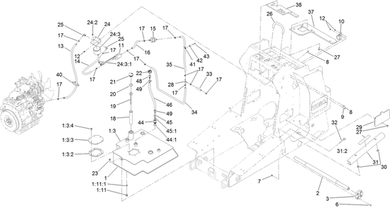 Hydraulic Tank And Track Shaft Assembly Diagram and Parts List for 22327HD 401900000 - 401999999 Toro Lawn Tractor Accessories