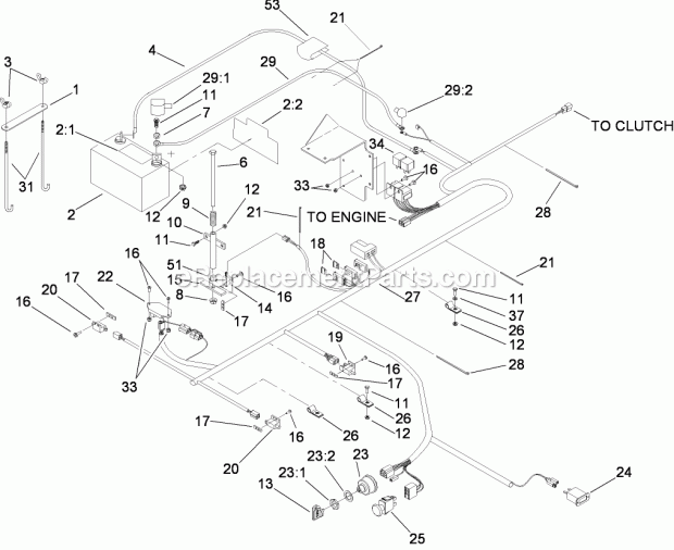Electrical Assembly Diagram and Parts List for 74283 280000001-280999999 Toro Lawn Mower