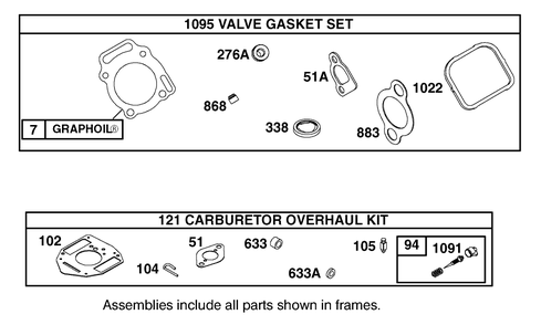 Valve Gasket Set And Carburetor Overhaul Kit Diagram and Parts List for 12003 220000001 - 220999999 Toro Lawn Tractor