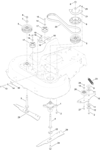 Belt, Spindle And Blade Assembly Diagram and Parts List for 20977 316000001 - 316999999 Toro Lawn Mower