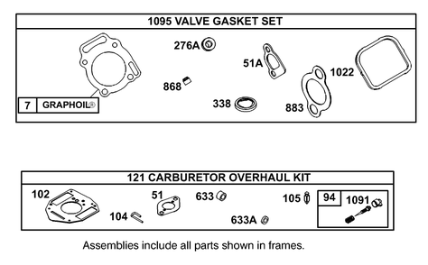 Valve Gasket Set And Carburetor Overhaul Kit  Briggs And Stratton 303447-1319-E1 Diagram and Parts List for 12004 230000001 - 230999999 Toro Lawn Tractor