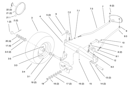 Front Axle Diagram and Parts List for 72104 7900001 - 7999999 Toro Lawn Tractor