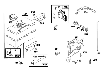 Engine Briggs & Stratton Model 190406-6142-01 Diagram and Parts List for 38570 4900001 - 4999999 Toro Snow Blower
