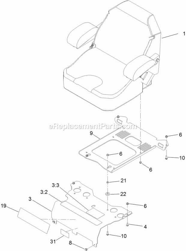 Seat Mounting Assembly Diagram and Parts List for 74956 313000001-313999999 Toro Lawn Mower
