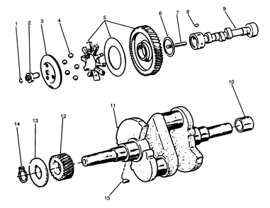 Camshaft & Crankshaft Diagram and Parts List for 73501 59000001 - 59000411 Toro Lawn Tractor