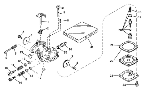 Carburetor No. 631887 Diagram and Parts List for 38130 9000001 - 9999999 Toro Snow Blower