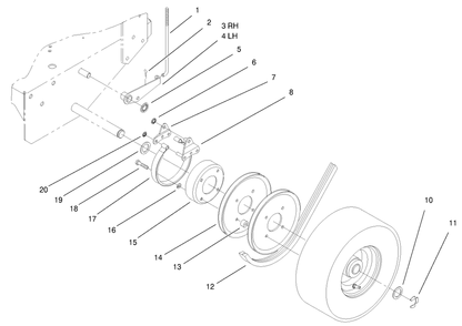 Brake, Wheel Pulley And Wheel Assembly Diagram and Parts List for 30159 991180 - 999999 Toro Lawn Tractor Accessories