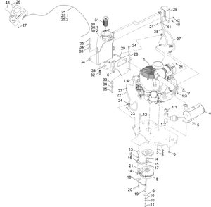 Engine, Clutch And Muffler Assembly Diagram and Parts List for 72980 414078400 - 999999999 Toro Lawn Tractor