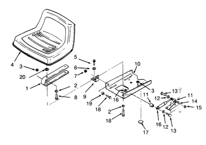 Seat Diagram and Parts List for 73400 3900001 - 3999999 Toro Lawn Tractor