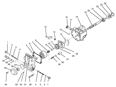 Hydraulic Pump Assembly Diagram and Parts List for 74182 (890001-890183)(1998) Toro Lawn Tractor