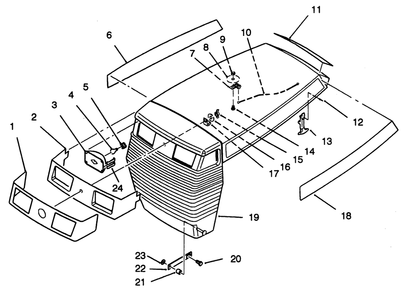Hood Assembly Diagram and Parts List for 22-14OE02 2000001 - 2999999 Toro Lawn Tractor