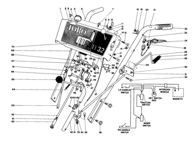 Handle Assembly Diagram and Parts List for 38090 4000001 - 4999999 Toro Snow Blower