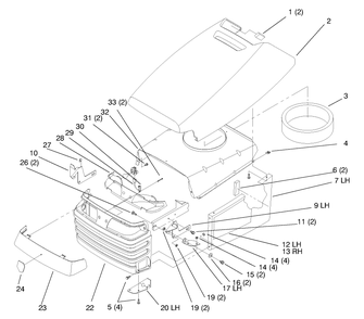 Hood And Grill Diagram and Parts List for 72102 8900001 - 8900399 Toro Lawn Tractor