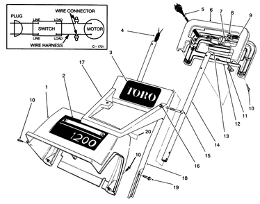 Handle Assembly Diagram and Parts List for 38005 6900001 - 6999999 Toro Snow Blower