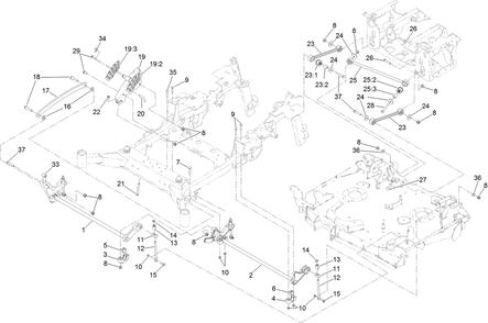 Deck Lift Assembly Diagram and Parts List for 74096 403247447-999999999 Toro Lawn Tractor