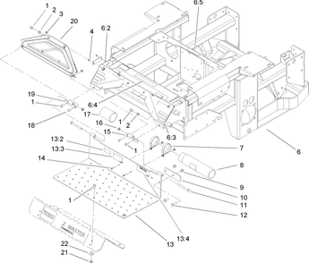 Main Frame, Console And Floor Pan Assembly Diagram and Parts List for 74280TE (260000001-260999999)(2006) Toro Lawn Tractor