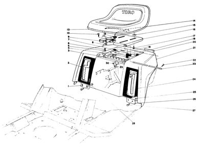 Rear Body & Seat Assembly Diagram and Parts List for 57357 1000001 - 1999999 Toro Lawn Tractor