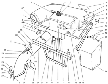 Grass Catcher Assembly Diagram and Parts List for 79086 6900001 - 6999999 Toro Lawn Tractor Accessories