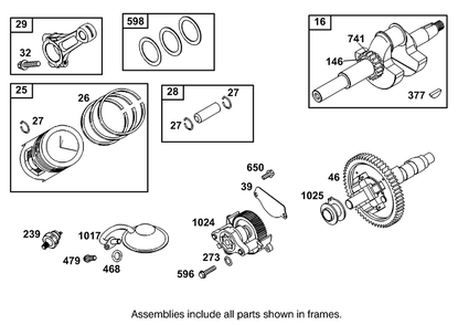 Crankshaft, Piston And Oil Pump Assembly  Briggs And Stratton 303447-1319-E1 Diagram and Parts List for 12004 230000001 - 230999999 Toro Lawn Tractor