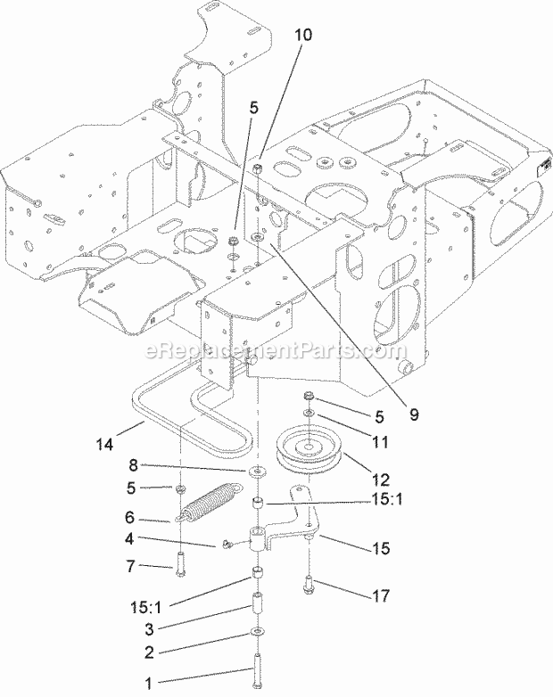 Pump Idler And Belt Assembly Diagram and Parts List for 74164 240000001-240999999 Toro Lawn Mower
