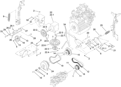 Hydro And Gearbox Assembly Diagram and Parts List for 74279TE (270000001-270999999)(2007) Toro Lawn Tractor