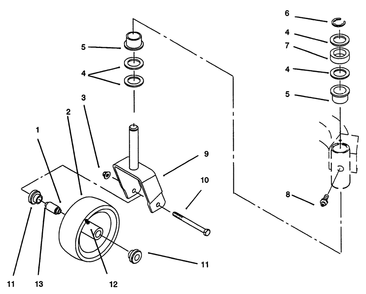 Caster Fork Assembly Diagram and Parts List for 30162 390001 - 399999 Toro Lawn Mower