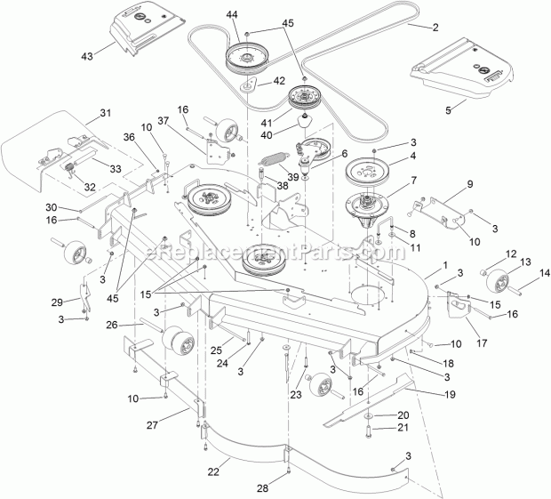 Deck Assembly Diagram and Parts List for 74916 313000001-313999999 Toro Lawn Mower