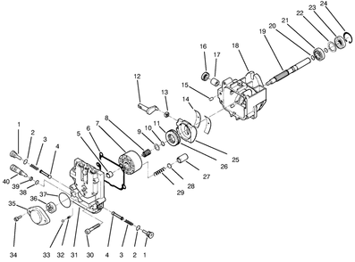 Hydraulic Pump Assembly Diagram and Parts List for 74182 (891565-899999)(1998) Toro Lawn Tractor
