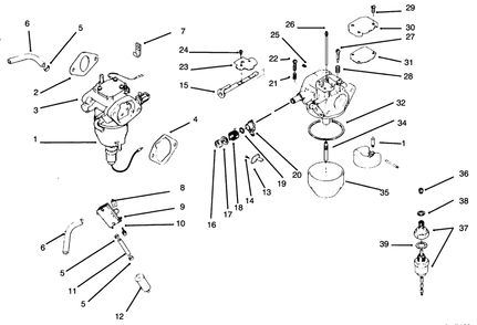 Carburetor/Fuel Pump Diagram and Parts List for 30191 590001 - 599999 Toro Lawn Tractor Accessories
