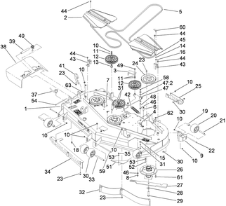 Deck Assembly Diagram and Parts List for 74265TE (290000001-290999999)(2009) Toro Lawn Mower