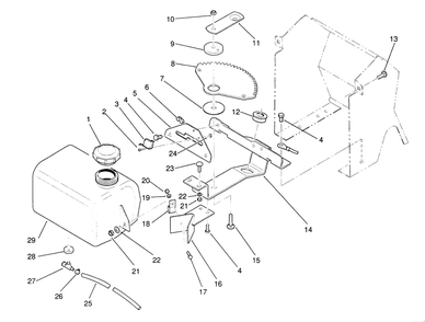 Fuel Tank And Steering Bracket Assembly Diagram and Parts List for 22-14OE01 1000001 - 1999999 Toro Lawn Tractor