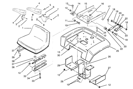 Seat, Fender And Fender Supports Diagram and Parts List for 73501 59000412 - 59002868 Toro Lawn Tractor