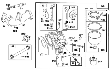 Engine Briggs & Stratton Model 28n707-0131-01 Diagram and Parts List for 71193 6900001 - 6999999 Toro Lawn Tractor