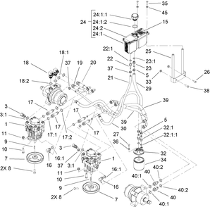 Hydraulic System Assembly Diagram and Parts List for 74415 (250000001-250005000)(2005) Toro Lawn Mower