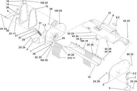 Frame Assembly Diagram and Parts List for 23102 317000001 - 317999999 Toro Cultivator
