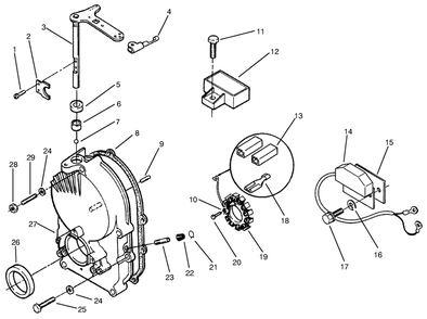 Gear Case & Ignition Controls Diagram and Parts List for 73423 7900001 - 7999999 Toro Lawn Tractor