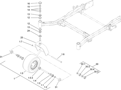 Caster Wheel And Fork Assembly Diagram and Parts List for 74274 (270000001-270999999)(2007) Toro Lawn Mower