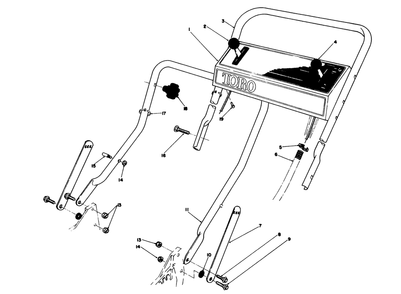 Handle Assembly Diagram and Parts List for 20695 8000001 - 8999999 Toro Lawn Mower