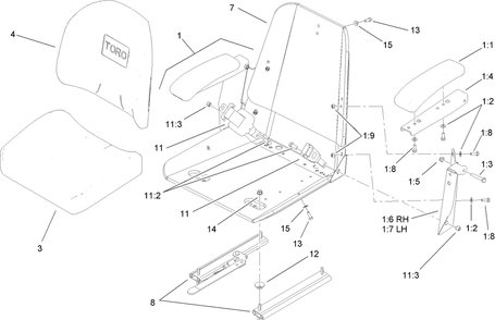 Seat Assembly Diagram and Parts List for 74416 (260000001-260000300)(2006) Toro Lawn Mower