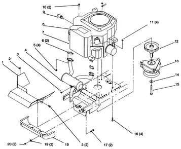 Twin Cylinder Engine, Muffler, And P.T.O. Diagram and Parts List for 72102 6900001 - 6999999 Toro Lawn Tractor