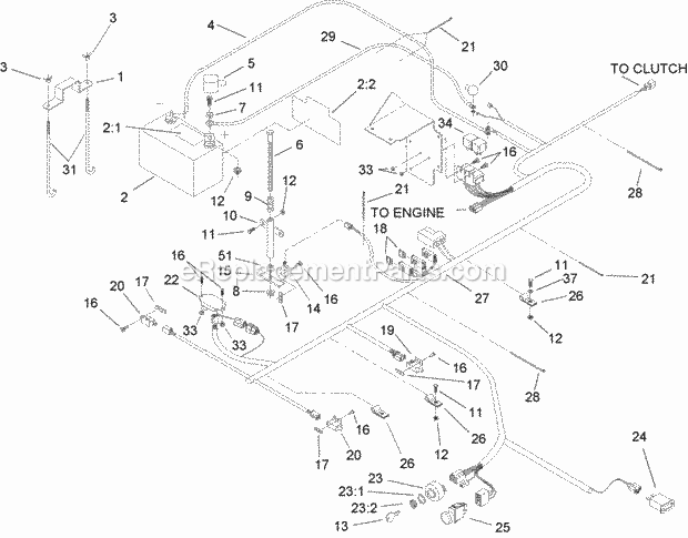 Electrical Assembly Diagram and Parts List for 74239 250000001-250999999 Toro Lawn Mower