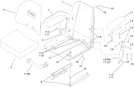 Seat And Bracket Assembly 1 Diagram and Parts List for 74450TE (290000001-290999999)(2009) Toro Lawn Mower
