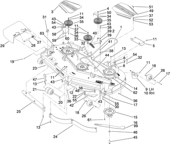 Deck Assembly Diagram and Parts List for 74274 (290000001-290999999)(2009) Toro Lawn Mower
