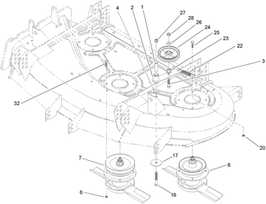 Spindle And Idler Assembly Diagram and Parts List for 30299TE (260000001-260999999)(2006) Toro Lawn Mower