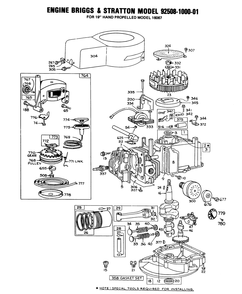Engine Briggs & Stratton Model 92508-1000-01 For 19" Hand Propelled Model 16067 Diagram and Parts List for 16155 8000001 - 8999999 Toro Lawn Mower