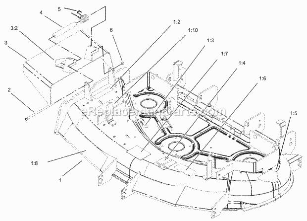 Deck And Deflector Assembly No. 106-5884 Diagram and Parts List for 74177 230007001-230999999 Toro Lawn Mower