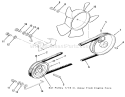 Drive Belt And Pulleys Diagram and Parts List for 21-12KE01 1986 Toro Lawn Tractor